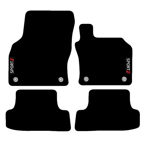 Carsio Carpet Car Mats For Audi A3 2012 onwards with Sport logo (4 clips) Tailored Fit Floor Mat Complete Accessory Custom Fitted - All Weather Anti-Slip Backing & Black Trim