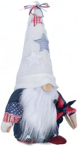 Miniatura 4 de Rae Dunn Americana - Gnomos del 4 de julio Gnomo blanco con sombrero estrellado, paleta de Estados Unidos y molinete Decoración americana Regalos