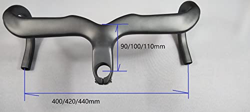 Roadkey Road Bike Carbon Fiber Integrated Handlebar Bicycle Handbar And Stem Handlebars Bicycle Handlebar 400/420/440Mmx90/100/110Mm (Black And Grey/Matt, 440-100Mm) #TOP2