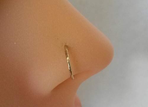 Nose Ring Hoop Seamless Piercing Textured Hammered Cartilage Earring 14K Gold Filled