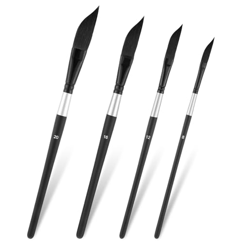 4 PCS Watercolor Paint Brushes Dagger Striper Brush Set Watercolor Premium Dagger Striper Brush Set Professional Daggers Brushes Pinstriping Brushs Sets for Acrylic Oil Gouache Detail Fine Lines