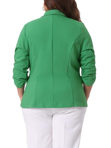 Agnes Orinda Plus Size Blazer for Women 3/4 Ruched Sleeve Open Front Lightweight Work Office Suit Jacket4
