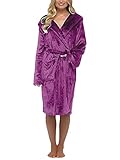 Onsoyours Damen Bademantel Micro Fleece Morgenmantel Saunamantel Schlafanzug mit Kapuze super flauschig und weich alle Größen Hausmantel A Violett 34