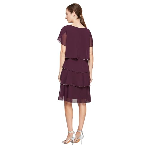 Image of S.L. Fashions Women's Short Tulip Sleeve Tiered Chiffon Cocktail Dress, Wedding Guest Gown (Petite and Regular Sizes)