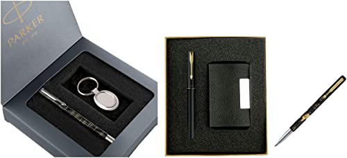 Image of Parker Vector Gift Set & Moments Vector Timecheck Gold Trim Roller Ball Pen & Frontier Gold Trim Roller Ball Pen, 2 Piece