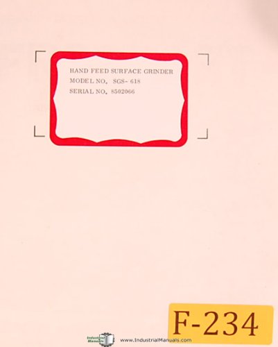 Freeport SGS-612 SGS-618, Surface Grinder Specs and Operations Manual