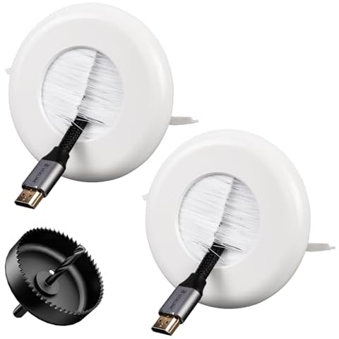 VCELINK Brush in Wall Cable Management Kit for Wall Mounted TV, Cord Hider for Low Voltage Cables Pass Through, Includes Hole Saw Drill Attachment and Mounting Brackets for Easy Install, White, 2-Pack Cover