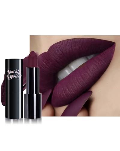 Dark Purple Lipstick Long Lasting for Women, Hydrating Matte Velvet Lip Gloss Nude Liquid Lipstick Intense Lip Color Non Stick Smudge-Proof & Waterproof Lipgloss Bold Glow Goth Lip Stick Makeup-04