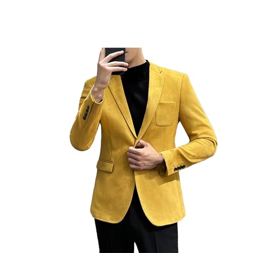 UIOKLMJH Spring Suede Suit Jacket for Men Casual Business Slim Fit Leather Blazer Wedding Social Button Coat