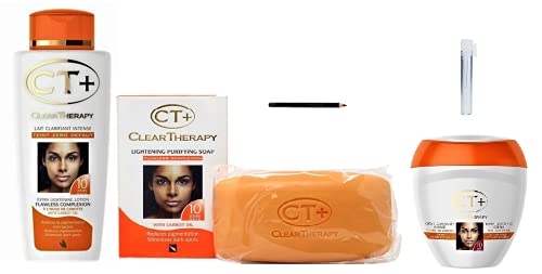 CT+ Clear Therapy Extra Lightening Skin Cream 6.76oz & Lotion 8.45oz & Soap 6.17oz & Liner101 LPS40 Pencil & Sample Fragrance