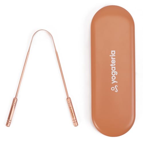 YOGATERIA Raspador Limpador de Língua Cobre Puro 100% Higienizador Bucal Ayurvédico (Estojo + Limpador)