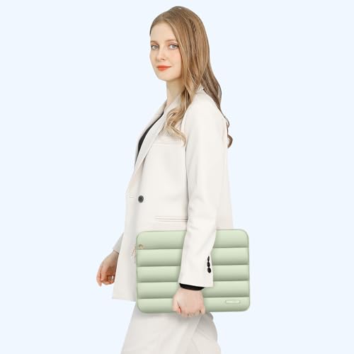 Image of MOSISO 13-14 inch Laptop Case, 13.3 inch Puffy Laptop Sleeve Compatible with MacBook Air 13 13.6 M3 M2 M1 /Pro 13 /Pro 14, HP, Dell, ASUS, Lenovo, Polyester Horizontal Bag with Small Case, Sage Green