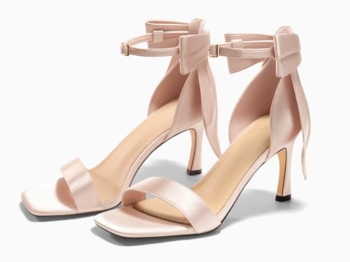 Image of Coutgo Womens Bow Tie High Heels One Strap Heeled Sandals Sexy Stiletto Open Toe Wedding Bride Shoes