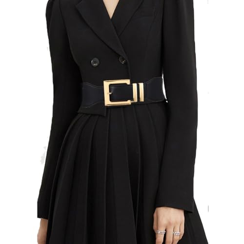 Black Belt with Gold Buckle Wide Black Belt for Dress Wide Elastic Belts Wide Stretchy Belts for Women2