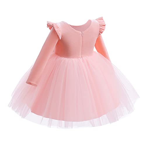 Kids Girls Long Sleeve Ruffle Velvet Tulle Tutu Dress Elegant Princess Dress for Spring Fall Winter3