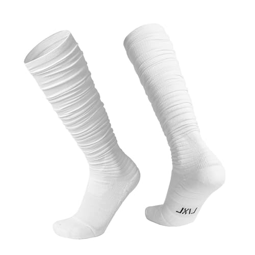 Xiaojmake Scrunch Football Socks White Soccer Socks Athletic Long Socks For Men Women Extra Long Padded Sport Socks for Boys