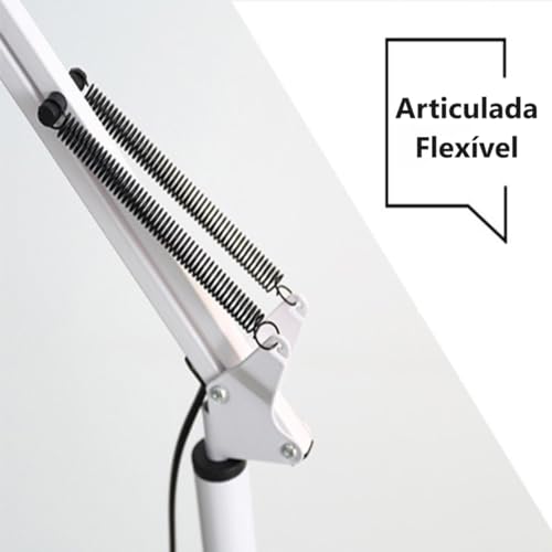 Luminária Piso Chão 1,90m Articulada Abajur Gimpo 930B + 1 Lâmpada LED + Garra Cor: BRANCO