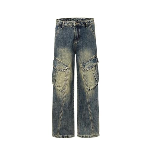 Men's Jeans Printed Spliced Multi-Pocket Summer Denim Trousers