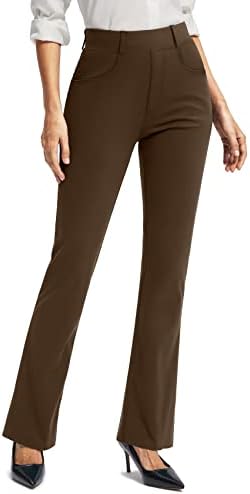 Rammus 28"/30"/32"/34" Womens Yoga Dress Pants with Pockets Stretch Work Pants for Women Bootcut Leg Slacks for Office Business Casual Coffee