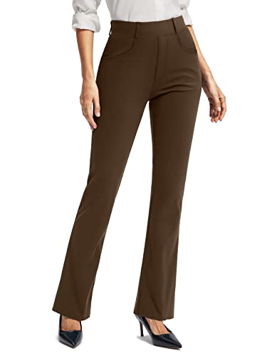 Rammus 28"/30"/32"/34" Womens Yoga Dress Pants With Pockets Stretch Work Pants For Women Bootcut Leg Slacks For Office Business Casual Coffee #TOP4