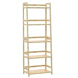 WTZ Upgraded Bookshelf, Storage Book Shelves, 5 Tier Tall Bookcase, Modern Open Ladder Shelf for Bed