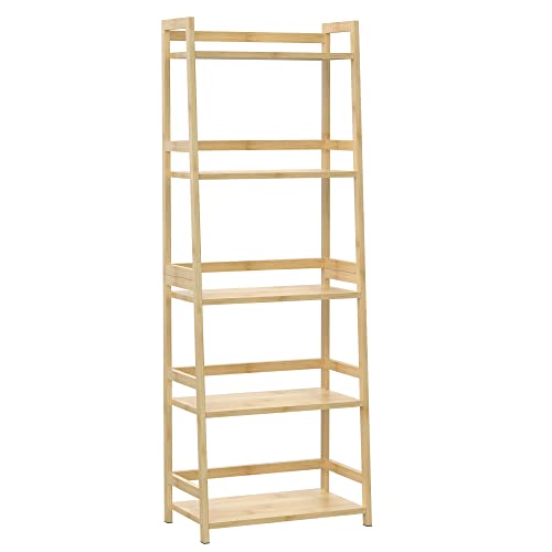 Wtz Upgraded Bookshelf, Storage Book Shelves, 5 Tier Tall Bookcase, Modern Open Ladder Shelf For Bedroom, Living Room, Bathroom, Kids Room, Office, Mc-509 (Natural) #TOP12