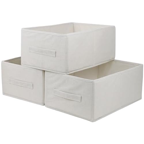 Fabric Storage Bins, 3 Pack Foldable Storage Baskets for Shelves, Decorative Linen Closet Organizers and Storage, Storage Box Container for Organizing Clothes Toy Pantry Wardrobe Closet