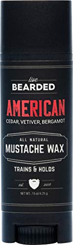 Live Bearded: Mustache Wax - American - 1 Tube - Medium Hold - All-Natural Ingredients with Beeswax, Lanolin, Jojoba Oil and Essential Oils for Fragrance - Made in the USA