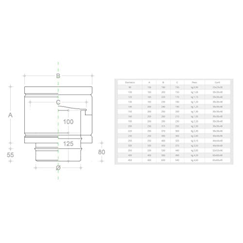 Zinc Group Fumaiolo a barril 4 Vientos inoxidable Base redondo Contera M macho 220mm Inox Lucido