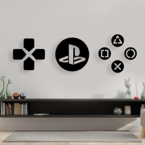 STASH HOUSE Gamers Wooden Wall Sign Set, PS Geometric Home Decor Gift for Gamers,Gamers Wall Art, PS4 3D Logo (40x 40 cm X SET OF 3)