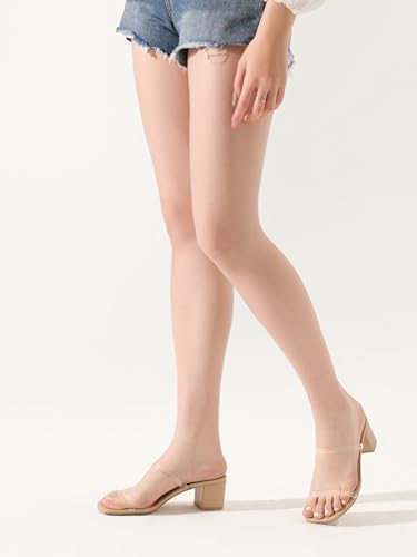 Image of Shoe'N Tale Strappy Heels for Women Square Open Toe Two Strap Low Block Heel Slip on Dressy Sandals Shoes