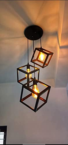 Image of Geometric Pendant Lighting, Geometric Modern Hanging Light Ceiling Fixture for Kitchen Island, Foyer, Hallway, Bedroom and Entryway (Bulb Include) (Black Square)