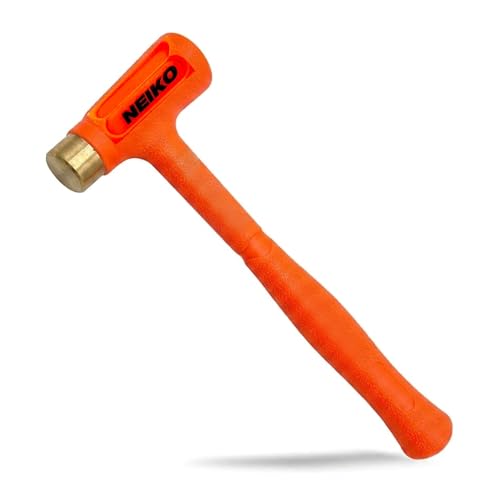 Image of NEIKO 02870A Dead Blow Hammer With Brass Cap, 0.75 Pounds, Neon Orange Deadblow Hammers, Mallet, Spark and Rebound Resistant, Unibody Molded, Soft Blow Rubber, Non Slip Grip, Steel Shot and Core
