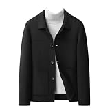 Ownwfeat Men Single Breasted Cashmere Jacket Turn Down Collar Coat Black