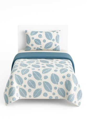 Juego de Ropa de Cama Térmico Pirineos – 3 Piezas para Cama – Sábanas de Franela para Invierno - diseño de Patrón Botánico Contemporáneo (Azul, Cama 135)