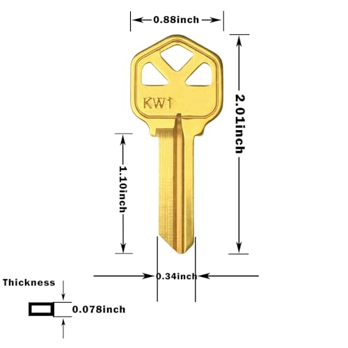 10pcs Brass Finish Key Blanks, KW1 Uncut Blank Keys