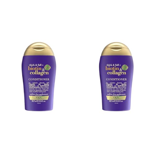 OGX Thick & Full + Biotin & Collagen Conditioner (88,7 ml), nährstoffreiche Volumenconditioner Haarspülung mit Biotin, Kollagen und Weizenproteinen, Haarpflege, sulfatfrei (Packung mit 2)