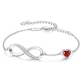 CDE Valentine's Day Gift Infinity Heart Birthstone Charm Link Bracelet for Women 925 Sterling Silver Adjustable Mother's Day Christmas Day Gift Anniversary Birthday Jewelry for Wife Girlfriend Her