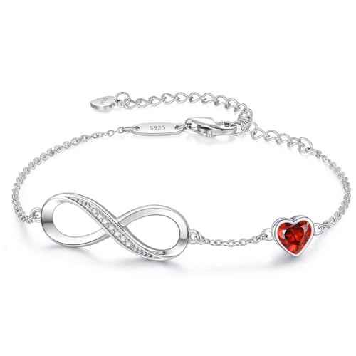 CDE Valentine's Day Gift Infinity Heart Birthstone Charm Link Bracelet for Women 925 Sterling Silver Adjustable Mother's Day Christmas Day Gift Anniversary Birthday Jewelry for Wife Girlfriend Her