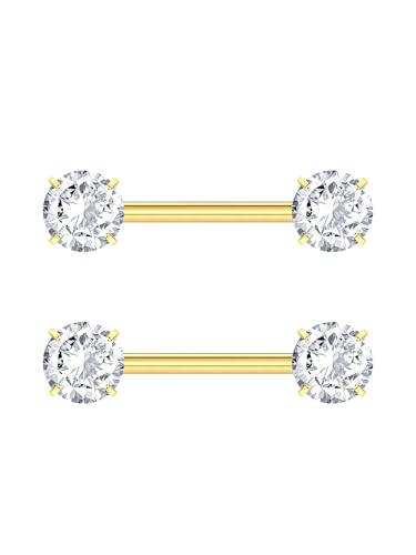 Aumeo Gold Nipple Piercing Jewelry 14G Titanium Nipple Rings Internally Threaded Nipple Rings for Women (14mm Bar Length)