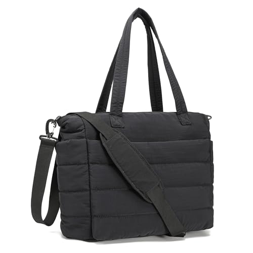AOCINA Puffer Tote Bag for Women, Laptop, Crossbody, Black