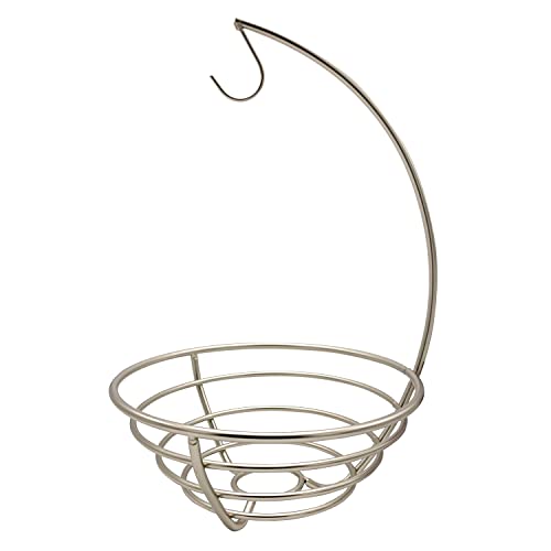 Spectrum Diversified Euro Small Tree & Basket Hanger & Fruit Basket, Produce Saver Banana Holder & Open Wire Fruit Bowl For Kitchen Counter & Dining Table, Satin Nickel #TOP2