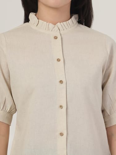 Image of Style Quotient Women Solid Beige Regular Fit Flex Formal Shirt