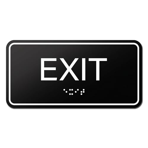 Exit Sign with Braille, Black, ADA Building Sign