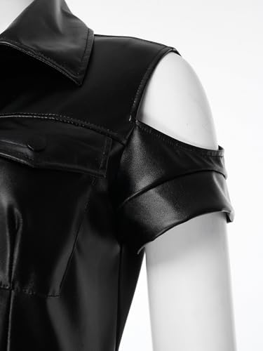 Salopette cuero PU sofisticada con detalles de solapa para mujer 5