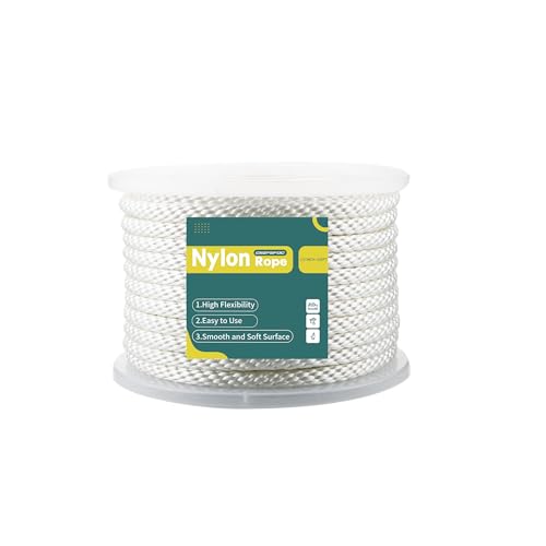 1/2 Inch Nylon Rope 100 Ft Solid Braid High UV and Abrasion Resistance, Multipurpose Tightly Braided Rope, Clothes Line, Flag Line, Marine and Outdoor Twine, Ideal for Indoor and Outdoor Applications