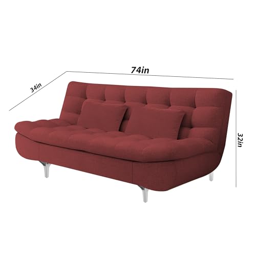 Image of Casaliving Danny Sofa Cum Bed for Living Room Premium Fabric Sofa New 3 Seater Sofa Cum Bed Velvet Fabric with 2 Cushions and Suitable for All Indoor (Maroon)
