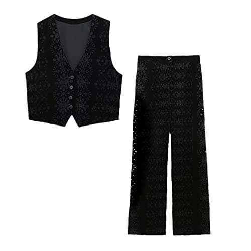 Chaleco mujer cuello V sin mangas bordado estilo casual vintage top corto primavera verano FH SET95