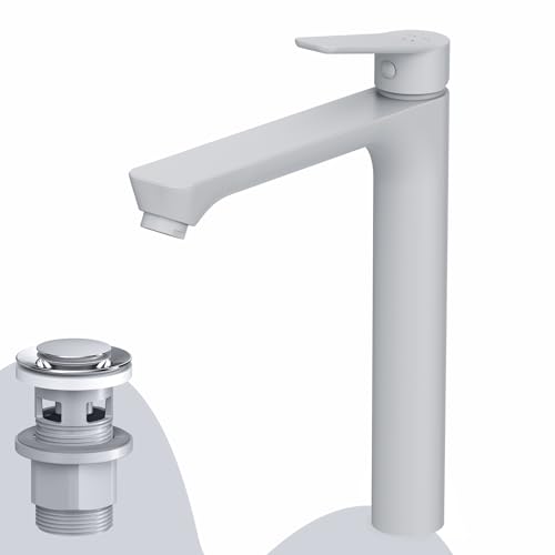 AM.PM Mitigeur Vasque à Poser avec Bonde Clic Clac, Robinet de Salle de Bain, Blanc Mat, Hauteur de bec 193 mm, Cartouche Céramique SoftMotion 30 mm,...