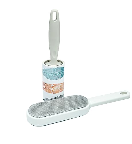 Image of House of Quirk Lint Rollers Reusable Sticky Picker Cleaner Roller with Pet Hair Remover Brush 10cm Sheet 60 Sheets 1 Roll + 1 Pet Brush (Multi Leaf)